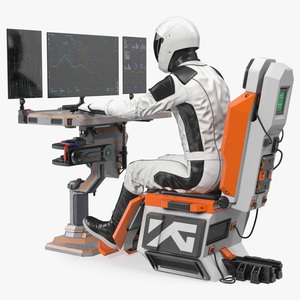 3D model Astronaut at a Sci-Fi Computer