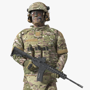 3D model Soldier in Green Gear and Assault Rifle Fur Rigged