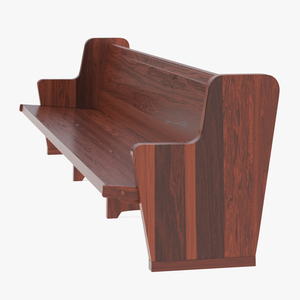 3D Wooden Church Pew Bench Dark model