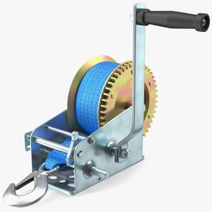 Hand Crank Winch with Polyester Strap 3D