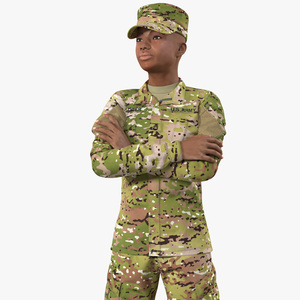 African American Female Soldier Camouflage 3D