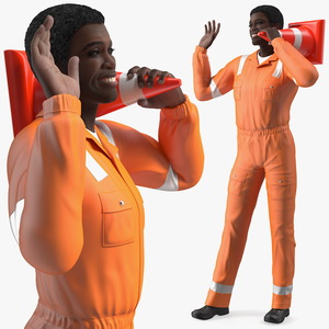 3D African American Road Construction Worker