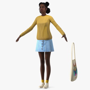 Street Style Black Young Woman T Pose 3D