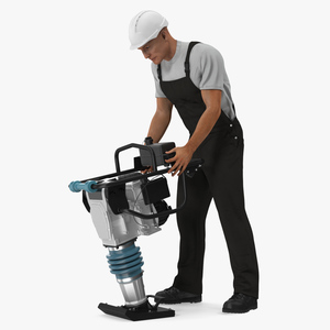 Construction Worker with Tamping Rammer 3D model