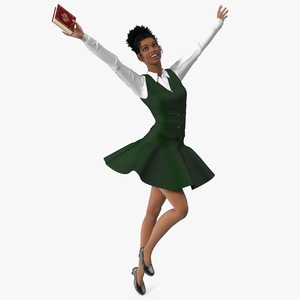 3D model Light Skin Young Black Female Student in School Uniform