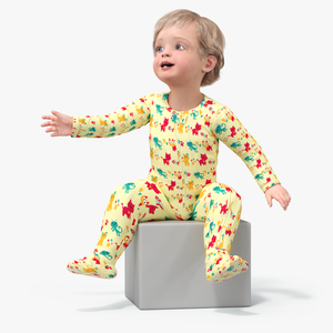 3D Toddler Aged 1 Year in Pajamas Sitting Pose model