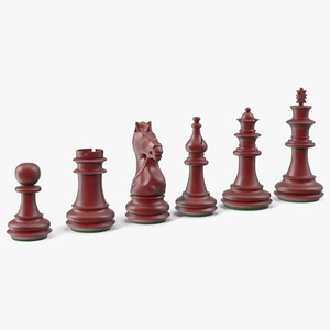 3D Red Chess Figures Set