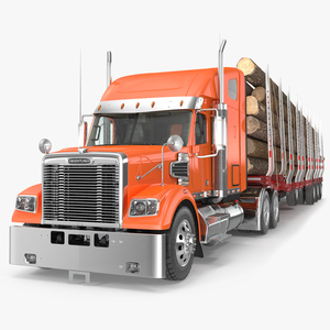 Freightliner Truck with Logging Trailer 3D model