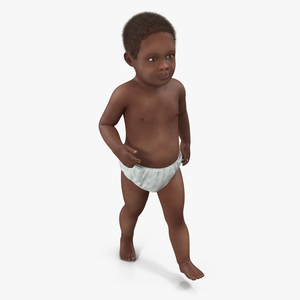 3D African American Baby Walking with Fur model