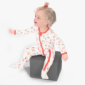 3D Baby Girl Wearing Full Bodysuit Sitting Fur model