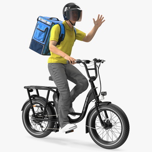 Deliveryman Riding E-Bike RadRunner Rigged 3D