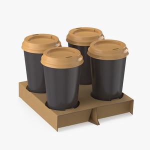 3D Cardboard Carrier with 4 Coffee Cups