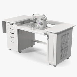 3D model White Sewing Table Cabinet with Singer Sew Machine