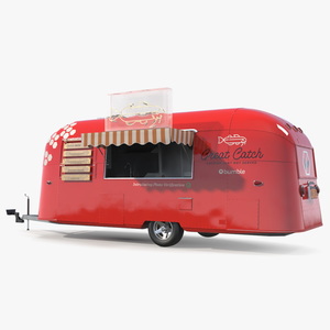 3D Small Mobile Food Cart Red Mockup model