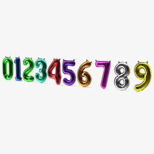 Balloon Numbers Set Multicolored 3D