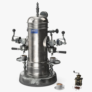 3D Retro La Pavony Espresso Machine with Cup of Coffee and Grinder model