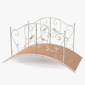 Iron Garden Bridge with Wooden Floor White 3D