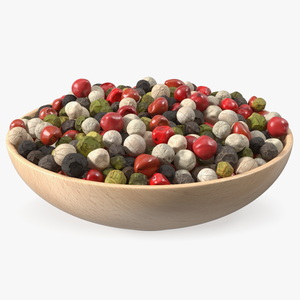 3D Wooden Bowl of Dried Peppercorns Mix