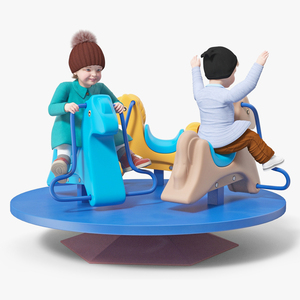 Boy and Girl Riding Carousel Fur 3D