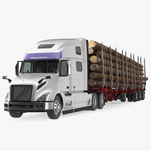 Volvo VNL 860 Truck with Logging Trailer Rigged 3D