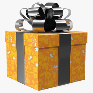 3D Wrapped Gift Box with Shiny Bow