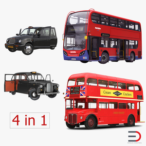 3D model London Bus and Taxi Rigged Vehicle Set 2