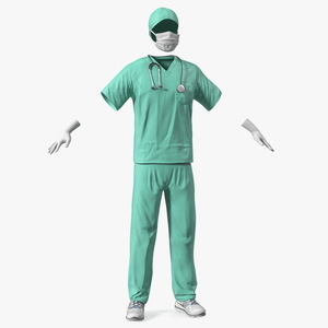 Blue Emergency Surgeon Costume Scrubs 3D