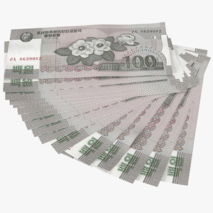 3D Fan of North Korea 100 Won Banknotes