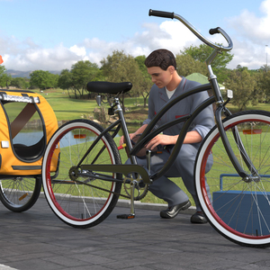 3D Worker Attaches Pet Trailer to Bicycle model