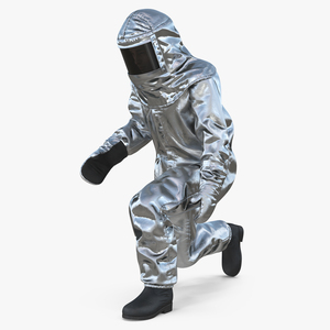 Firefighter Wearing Aluminized Chemical Protective Suit Rigged 3D