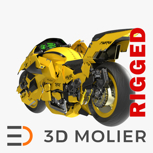 3D model Futuristic Street Racing Motorcycle Yellow Color Rigged