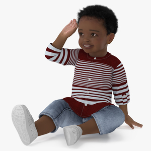 African Baby Boy Light Skin in Summer Outfit Sitting 3D