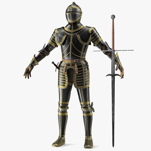 3D model Medieval Knight Black Gold Full Armor Neutral Pose