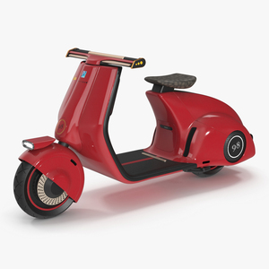 Concept Red Electric Scooter Vespa 98 Lights On 3D