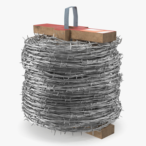 Barbed Wire Roll on Wooden Stand 3D