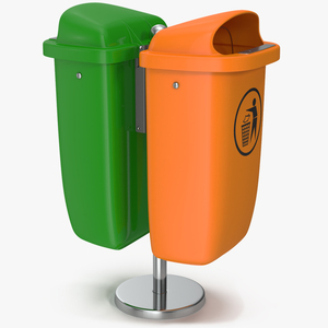 Green and Orange Plastic Public Trash Cans 3D