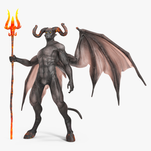 Devil Character with Trident Standing Pose 3D