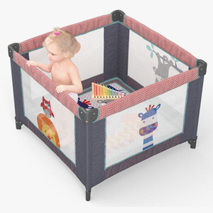 Baby Girl in Textile Playpen Fur Rigged 3D model