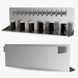 3D model Wall Mount Beer Dispenser 12 Faucet with Beer Mugs