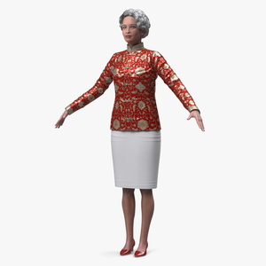 3D Korean Old Lady Traditional Outfit A-Pose