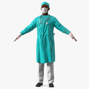 African Black Male Doctor Wearing Face Mask Blood Stained 3D