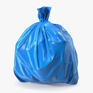 Tied Closed Blue Rubbish Bag Small 3D model