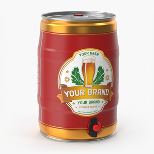 Beer Keg with Tap and Label Mockup 3D model