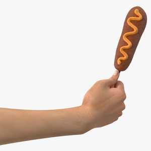 Mustard Corn Dog in Hand 3D model