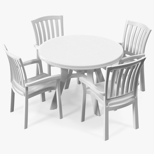 3D White Plastic Table With Chairs