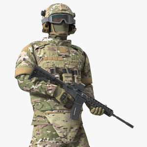 Soldier in Green Tactical Gear with Goggles Standing 3D