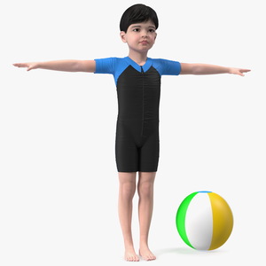 3D Asian Child Boy Swimwear T-pose