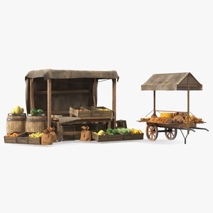 3D Medieval Trading Market Shop with Cart model