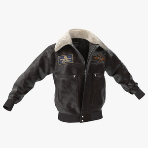 Flight Aviator Leather Jacket Brown Fur 3D model