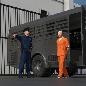 3D Prison Corrections Bus with Officer and Inmate